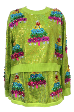 Queen of Sparkles - Neon Green Full Sequin Multi Tree Sweater