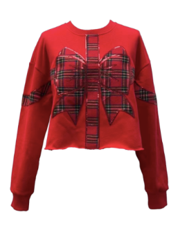 Queen of Sparkles - Red Plaid Bow Sweatshirt