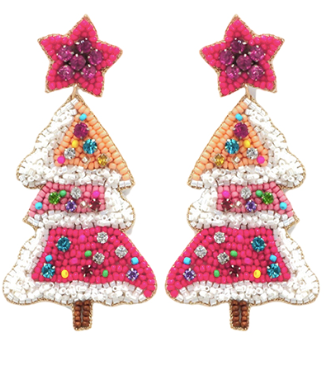 Christmas Pink Tree Earrings