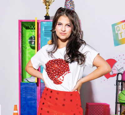 Queen of Sparkles - Flower Helmet Tee - Red