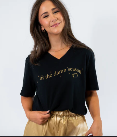 Tis The Damn Season Football Tee - Black and Gold