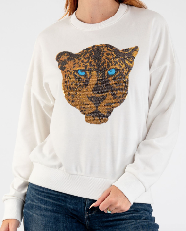 Sequin Jaguar Face Sweatshirt - White