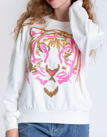 Sequin Tiger Sweatshirt - Pink and Gold