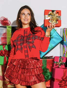 Queen of Sparkles - Red Plaid Bow Sweatshirt