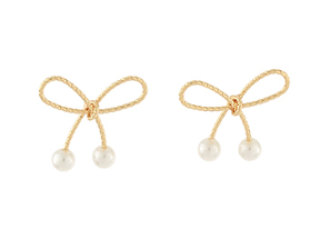 Gold Bow with Pearl Stud Earrings