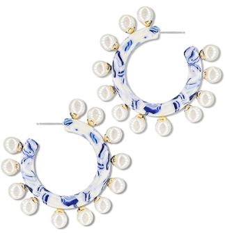 Cullyn Pearl Hoop Earrings - Blue and Cream