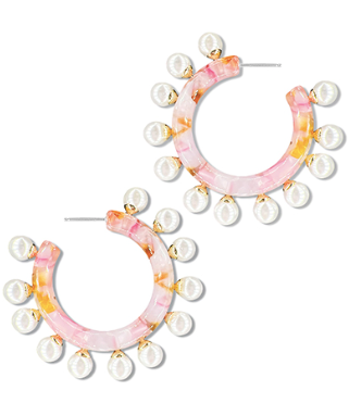 Cullyn Pearl Hoop Earrings - Peach and Cream