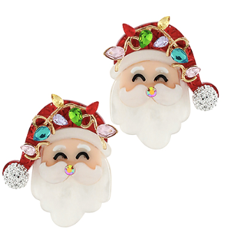 Sparkle Santa Stud Earrings - Red