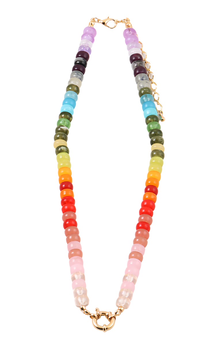 Toggle Charm Necklace - Rainbow Multi Beads