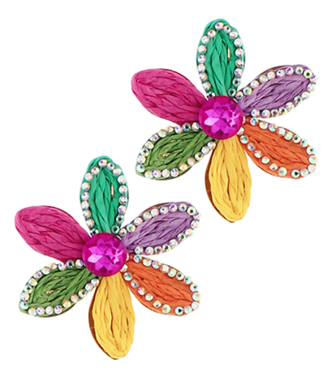 Summer Raffia Flower with Rhinestones