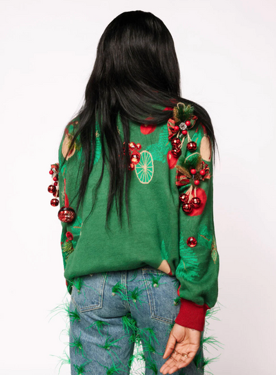 Queen of Sparkles - Dark Green & Red Christmas Cocktails Sweater