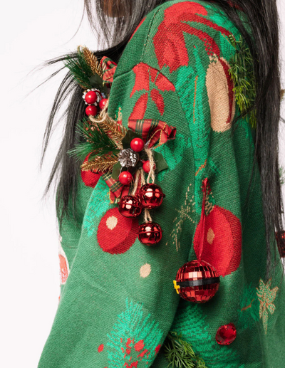 Queen of Sparkles - Dark Green & Red Christmas Cocktails Sweater