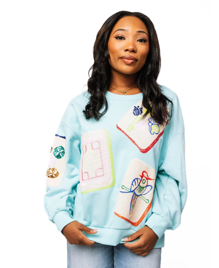 Queen of Sparkles - Aqua Scattered Mahjong Tile Sweatshirt