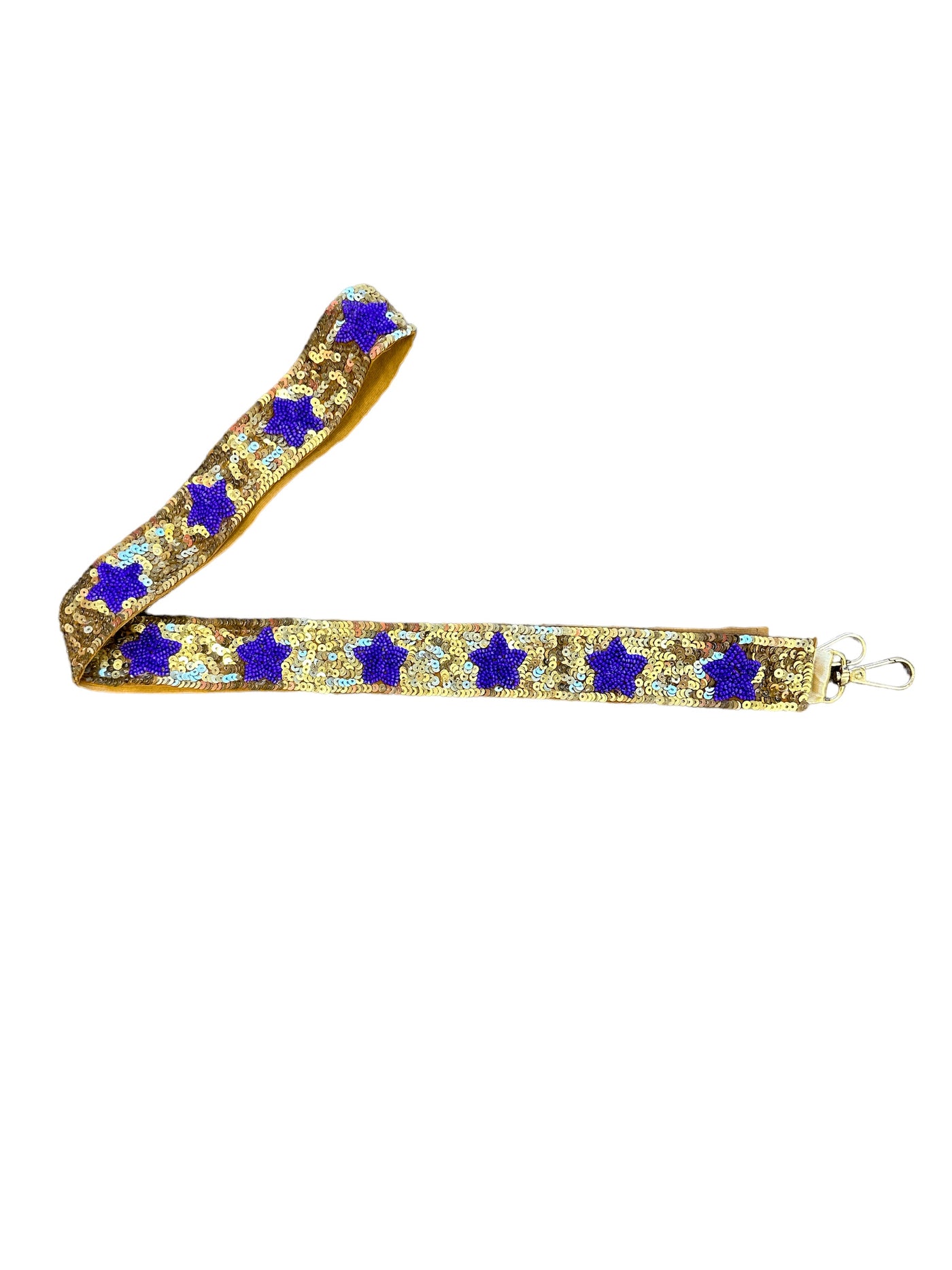 Sequin Bag Strap - Gold with Purple Seed Bead Star
