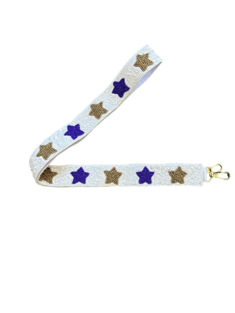Sequin Strap - White with Purple and Gold Star