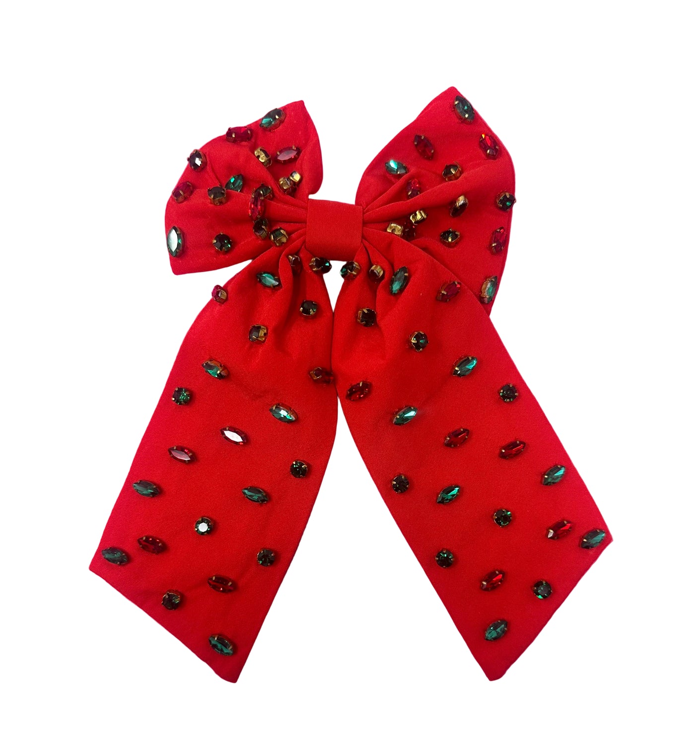 Bow - Red with Red and Green Rhinestone Bow