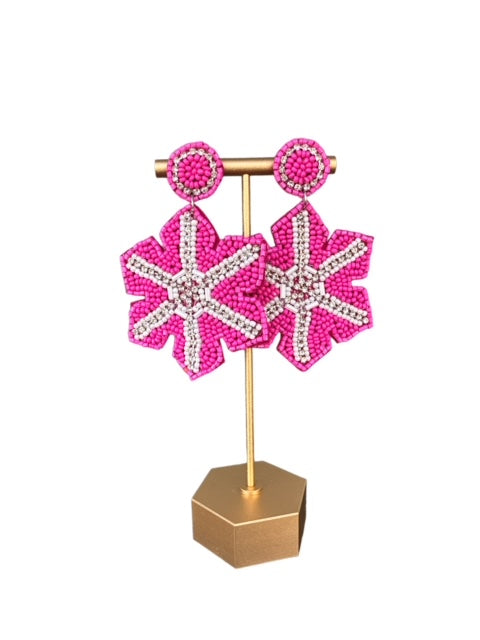 Sparkly Snowflake Earrings - Pink