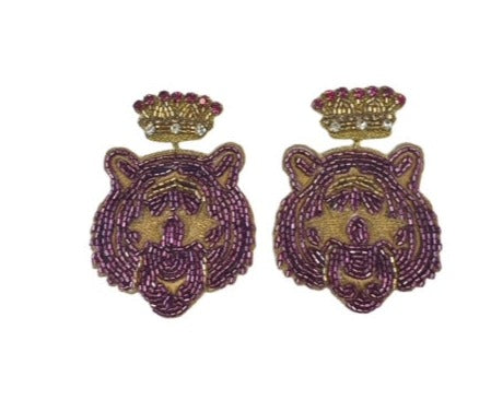 Tiger with Crown Earrings
