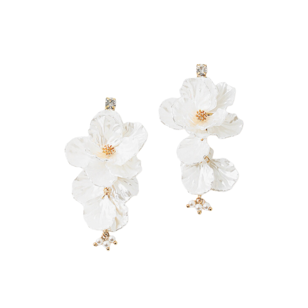 Acrylic White Flower Dangle Earrings