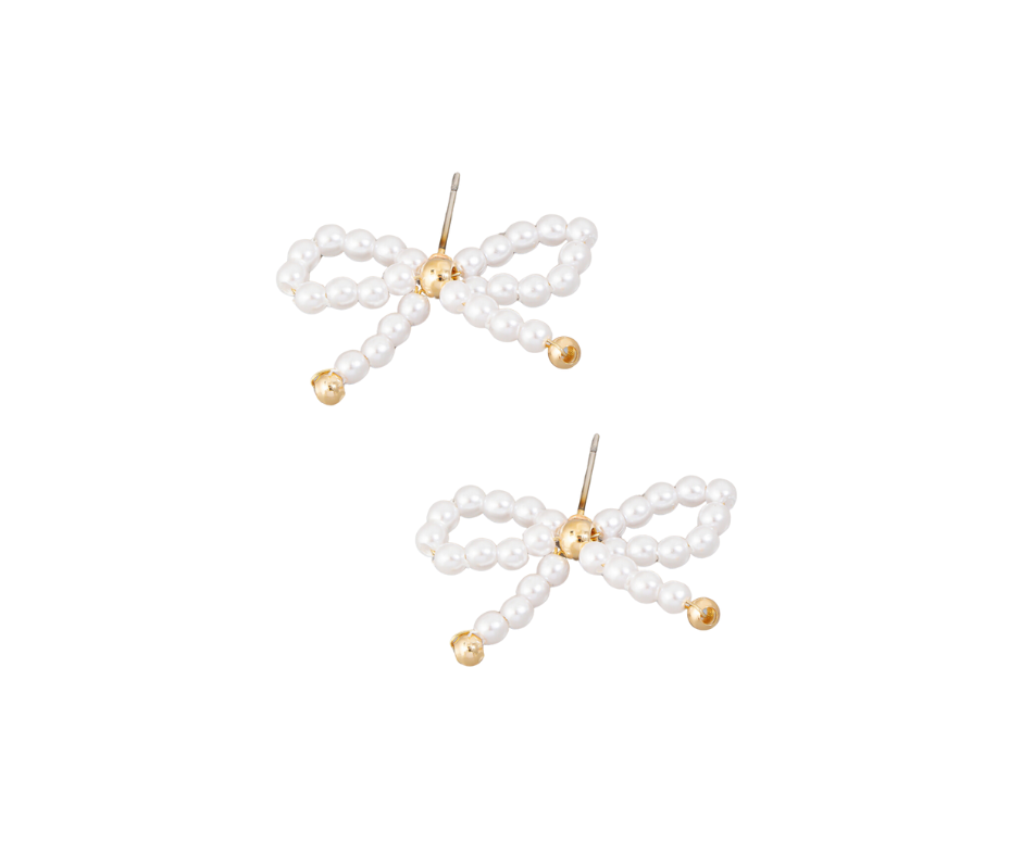Pearl Bow Earrings with Gold Detail