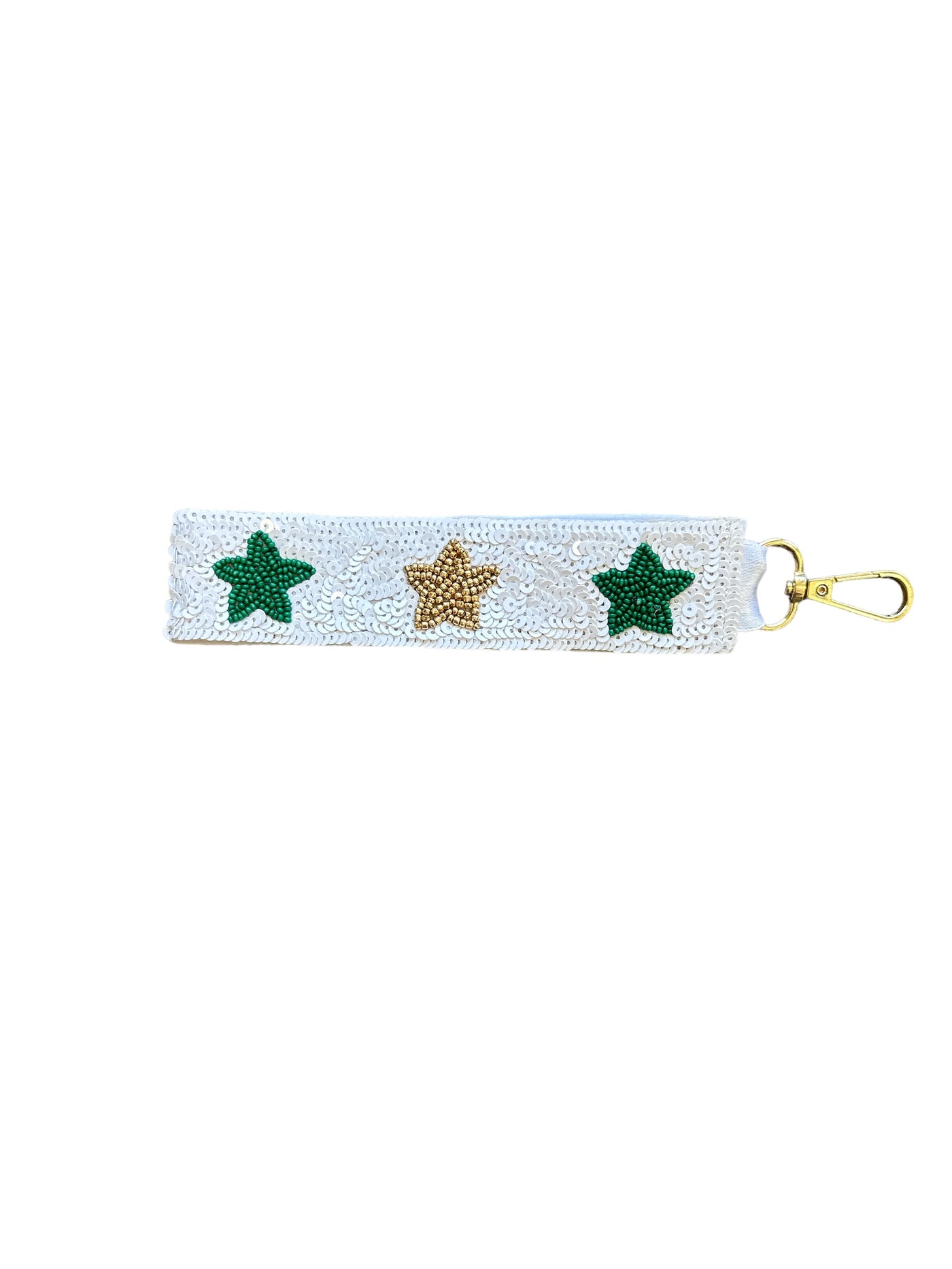 Key Chain - White with Green and Gold Star
