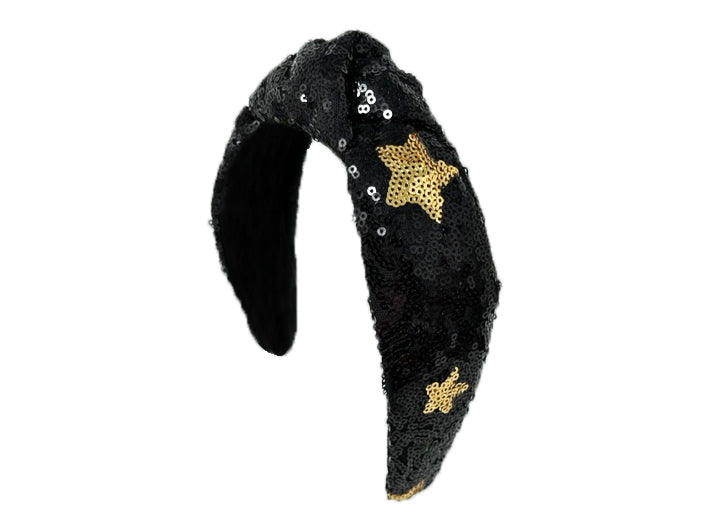 Headband Knot - Black and Gold Sequin Star