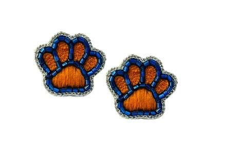 Paw Thread Earrings - Orange and Blue