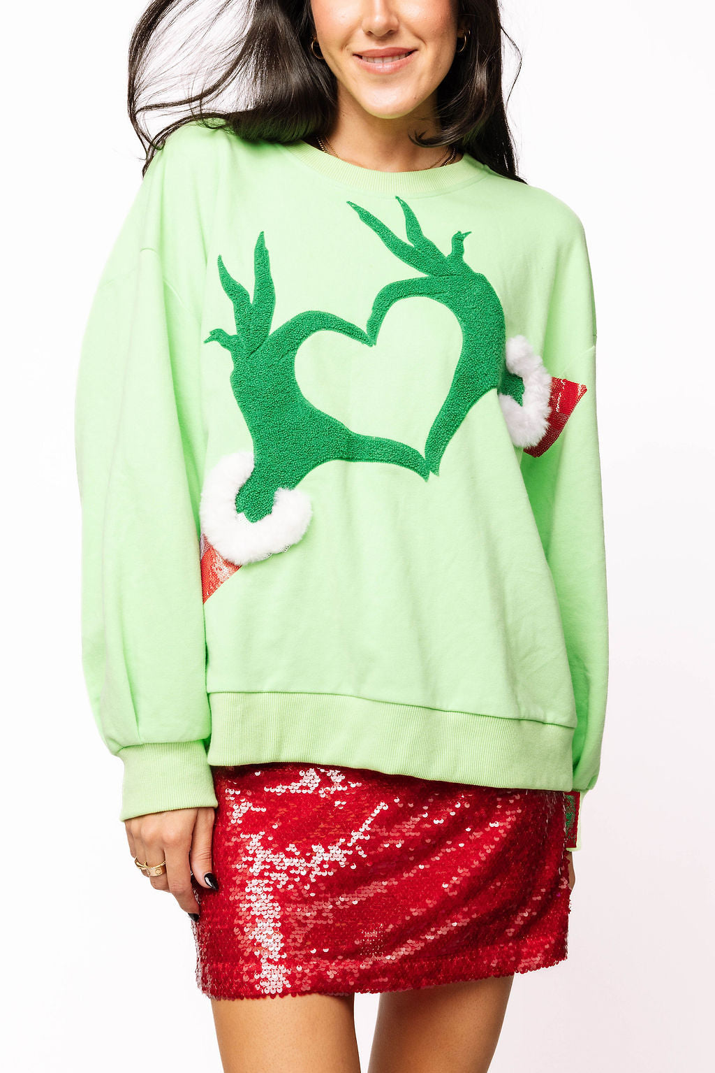 Queen of Sparkles - Grinch Heart Hands Sweatshirt