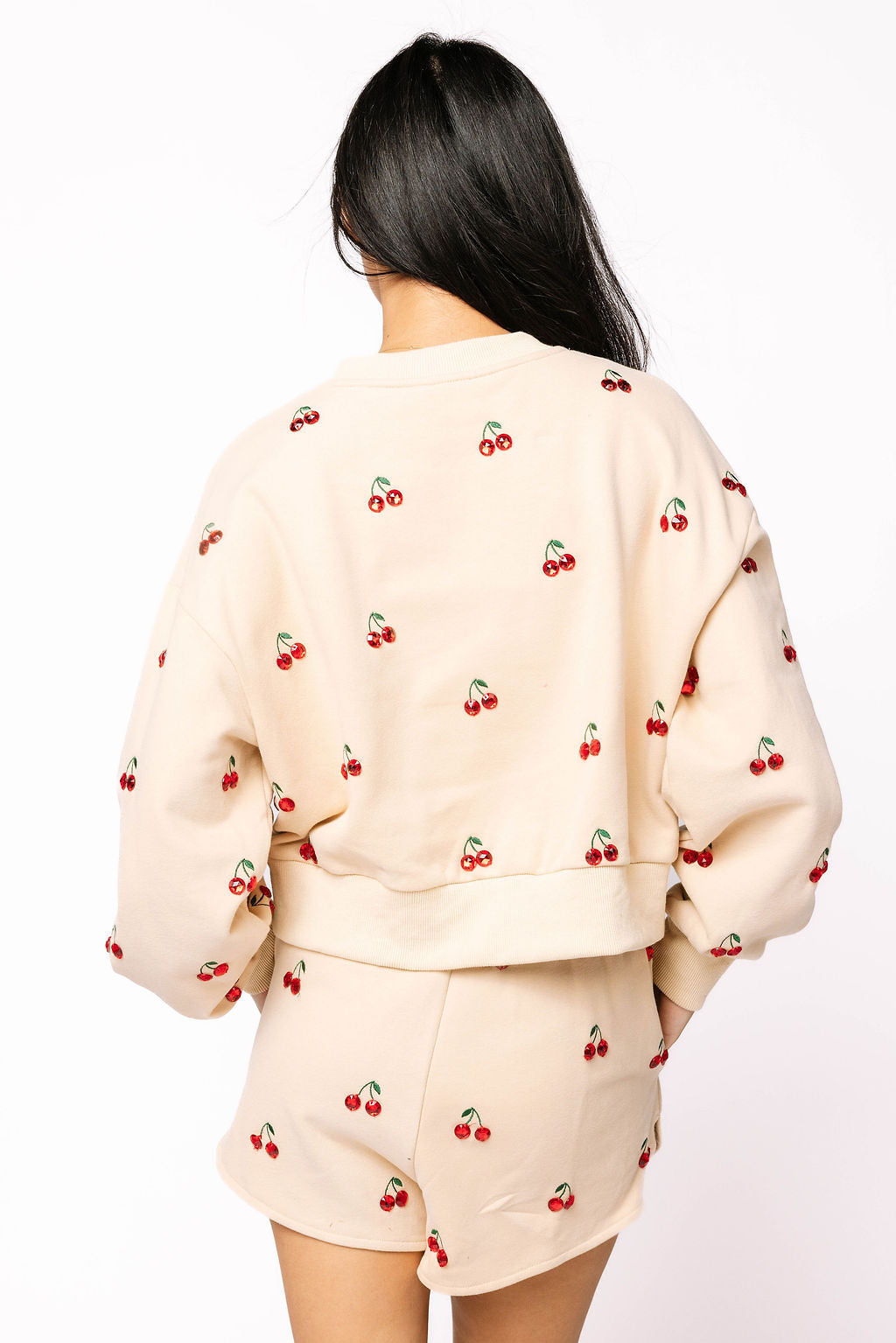 Queen of Sparkles - Tan Jeweled Cherry Sweatshirt
