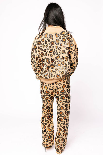 Queen of Sparkles - Tan, Brown, & Black Leopard Mock Neck Sweatshirt