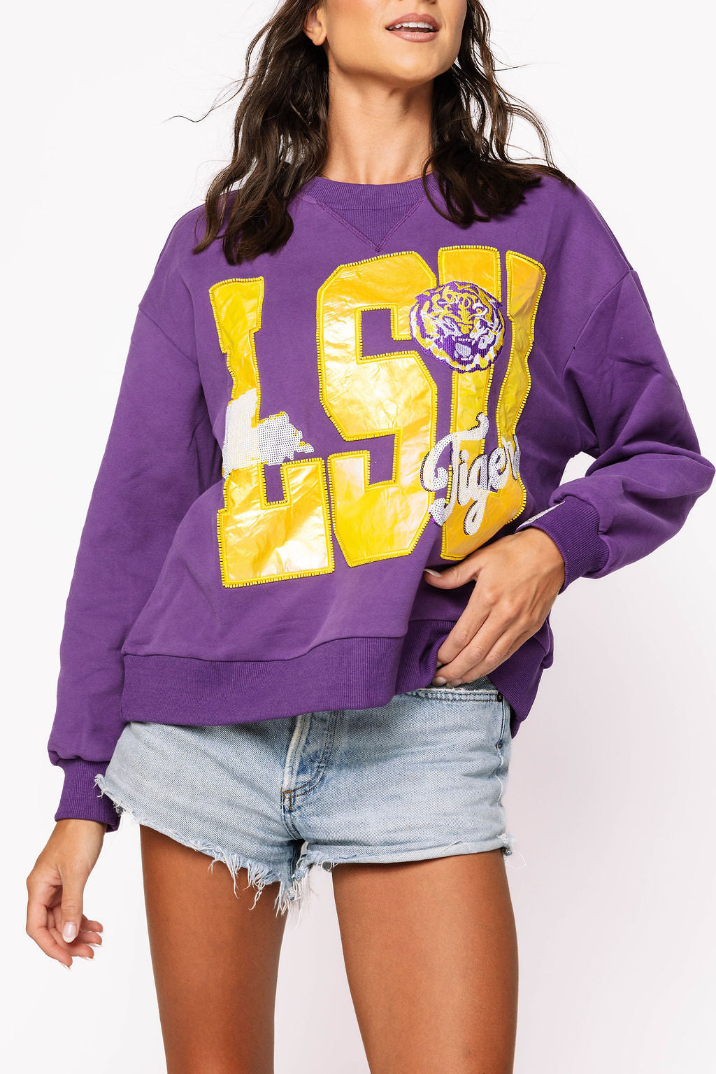 Queen of Sparkles - Licensed LSU Metallic Word With Icons Sweatshirt