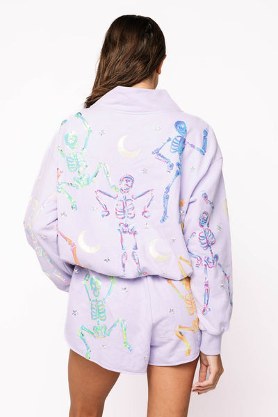 Queen of Sparkles - Lavender Multi Dancing Skeleton Mock Neck Sweatshirt