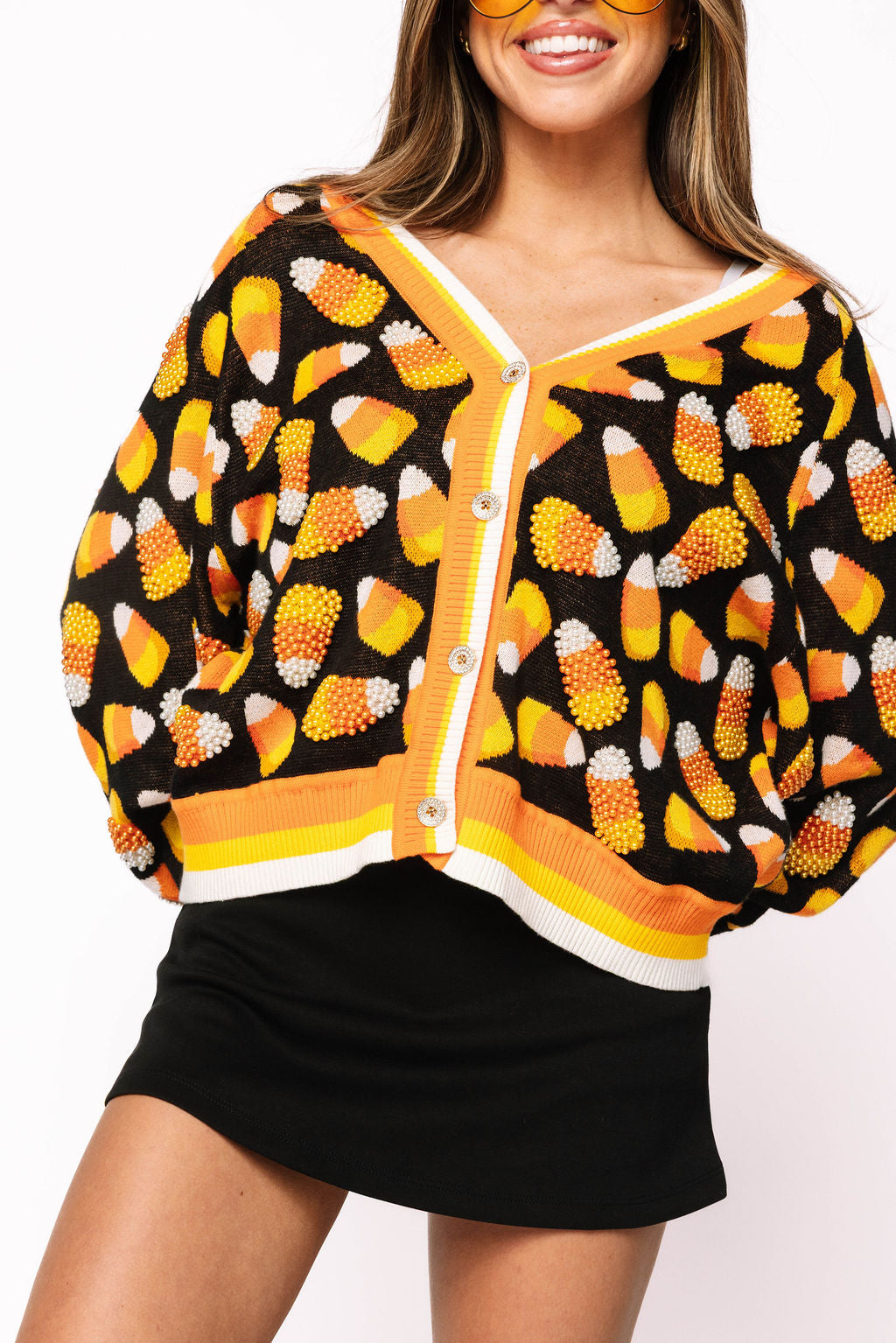 Queen of Sparkles - Black Pearl Candy Corn Cardigan