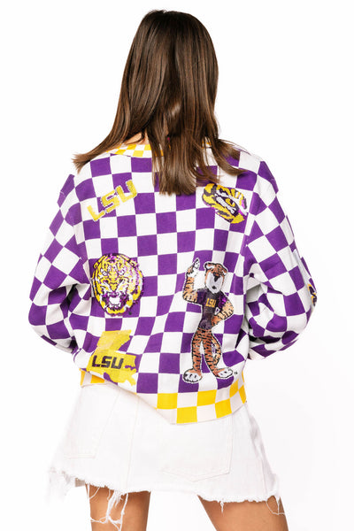 Queen of Sparkles - Licensed LSU Checkered Team Icons Cardigan