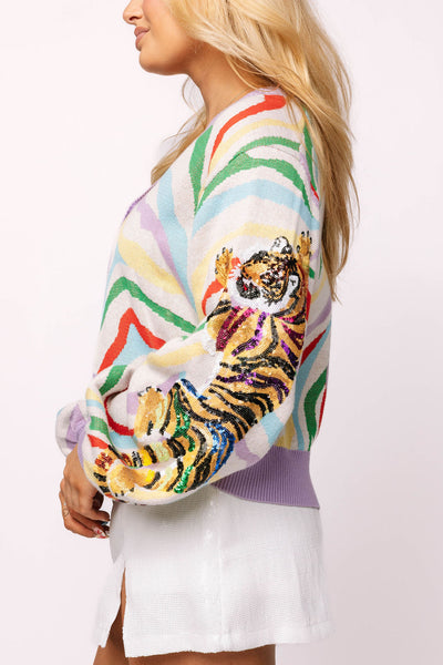 Queen of Sparkles - Rainbow Tiger On Tiger Print Cardigan