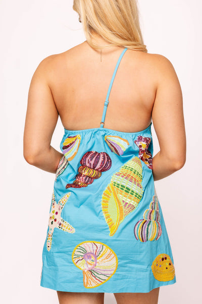 Queen of Sparkles - Shell One Shoulder Dress - Aqua