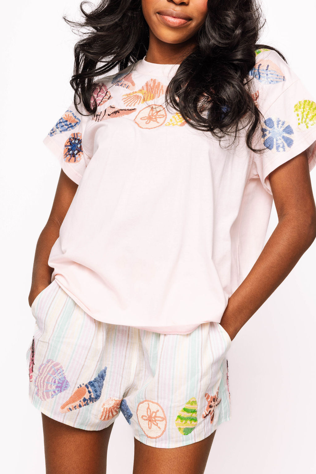 Queen of Sparkles - Shell Tee - Light Pink