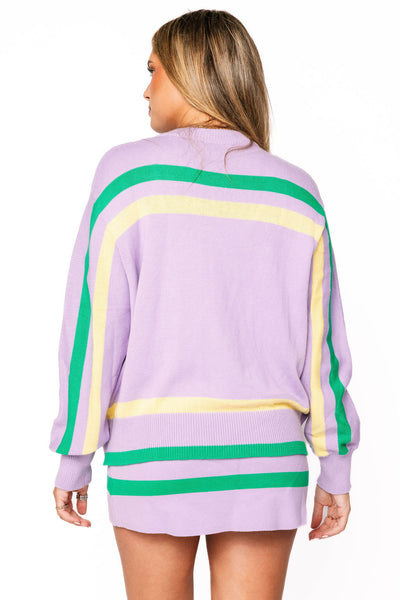 Queen of Sparkles - Lavender, Green & Yellow 'Queen Cake' Striped Sweater
