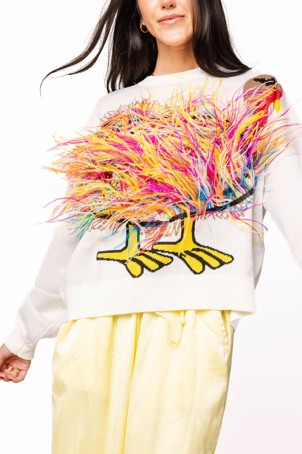 Queen of Sparkles - Ivory Feather Turkey Sweater
