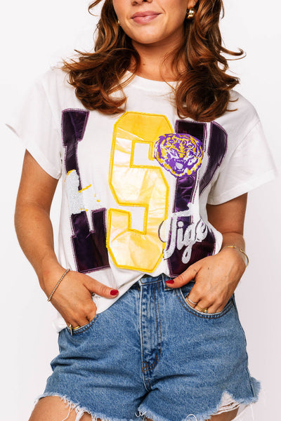 Queen of Sparkles - Licensed LSU Metallic Word with Icons Tee