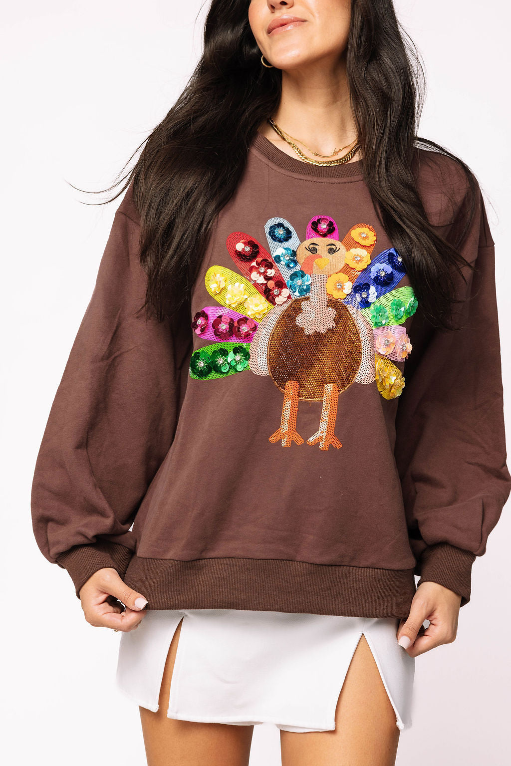 Queen of Sparkles - Brown Rainbow Flower Turkey Sweatshirt