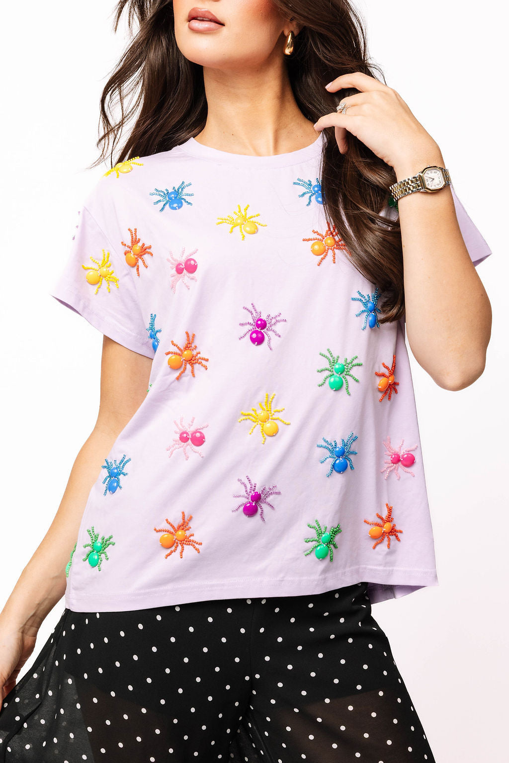 Queen of Sparkles - Halloween Lavender Multi Spider Tee