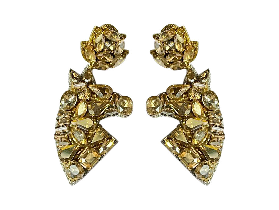 Derby Rhinestone Horse Earrings - Gold Rhinestone