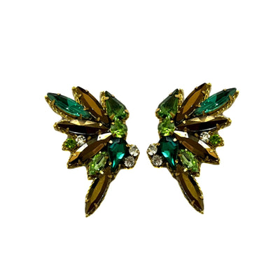 Rhinestone Wing Earrings - Green