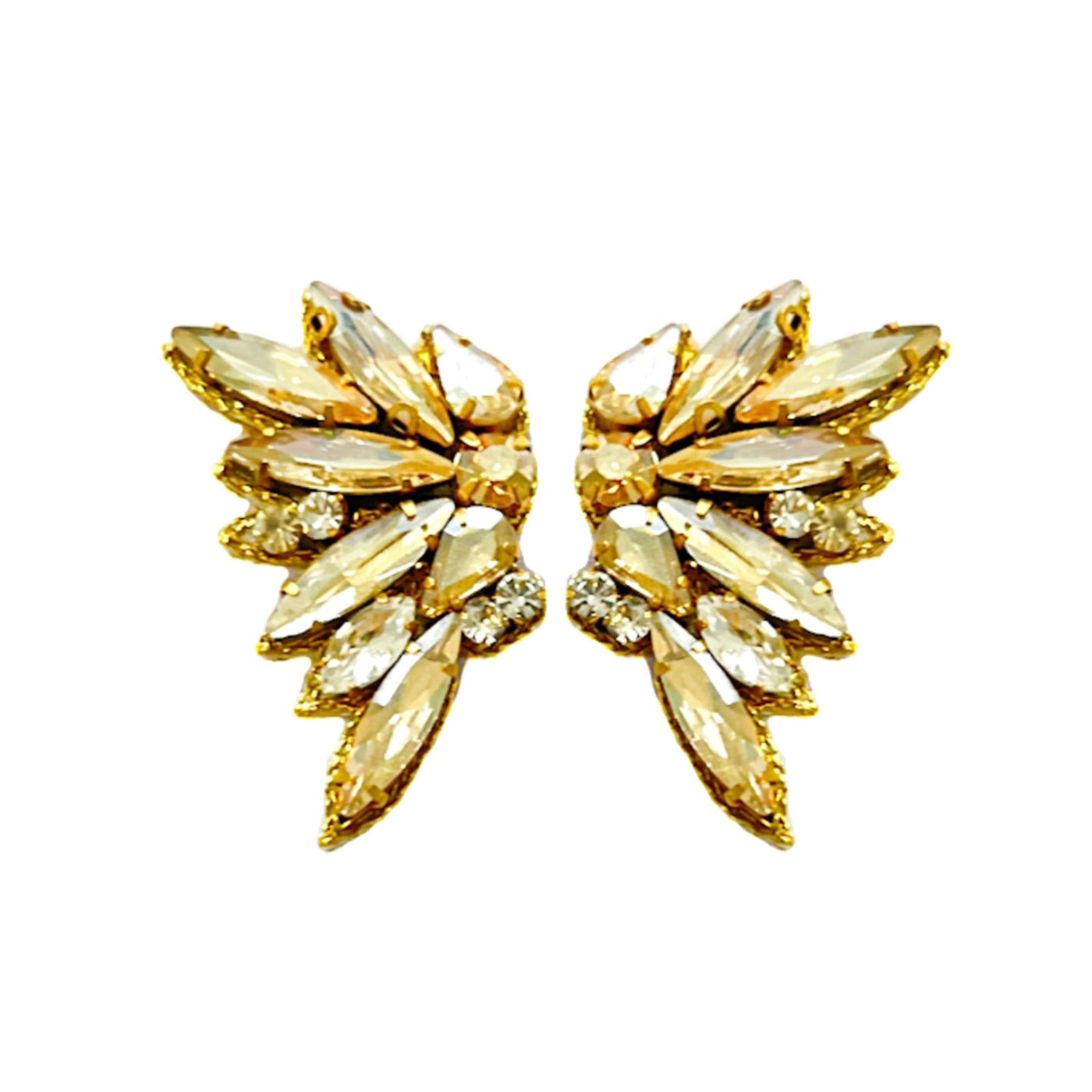 Rhinestone Wing Earrings - Gold