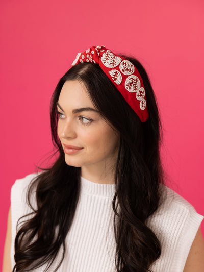 Baseball Knot Headband - Red