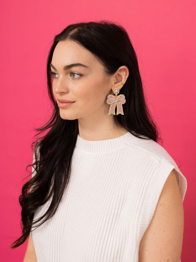 Fancy Bow Earrings - Pink