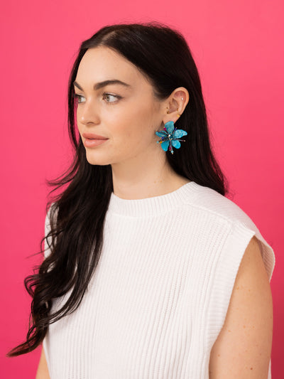 Acrylic Flower Earrings - Blue