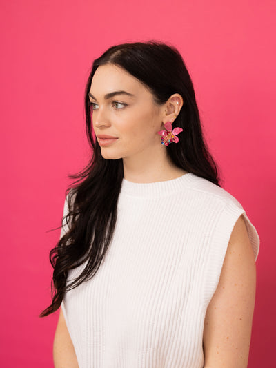 Acrylic Flower Earrings - Pink