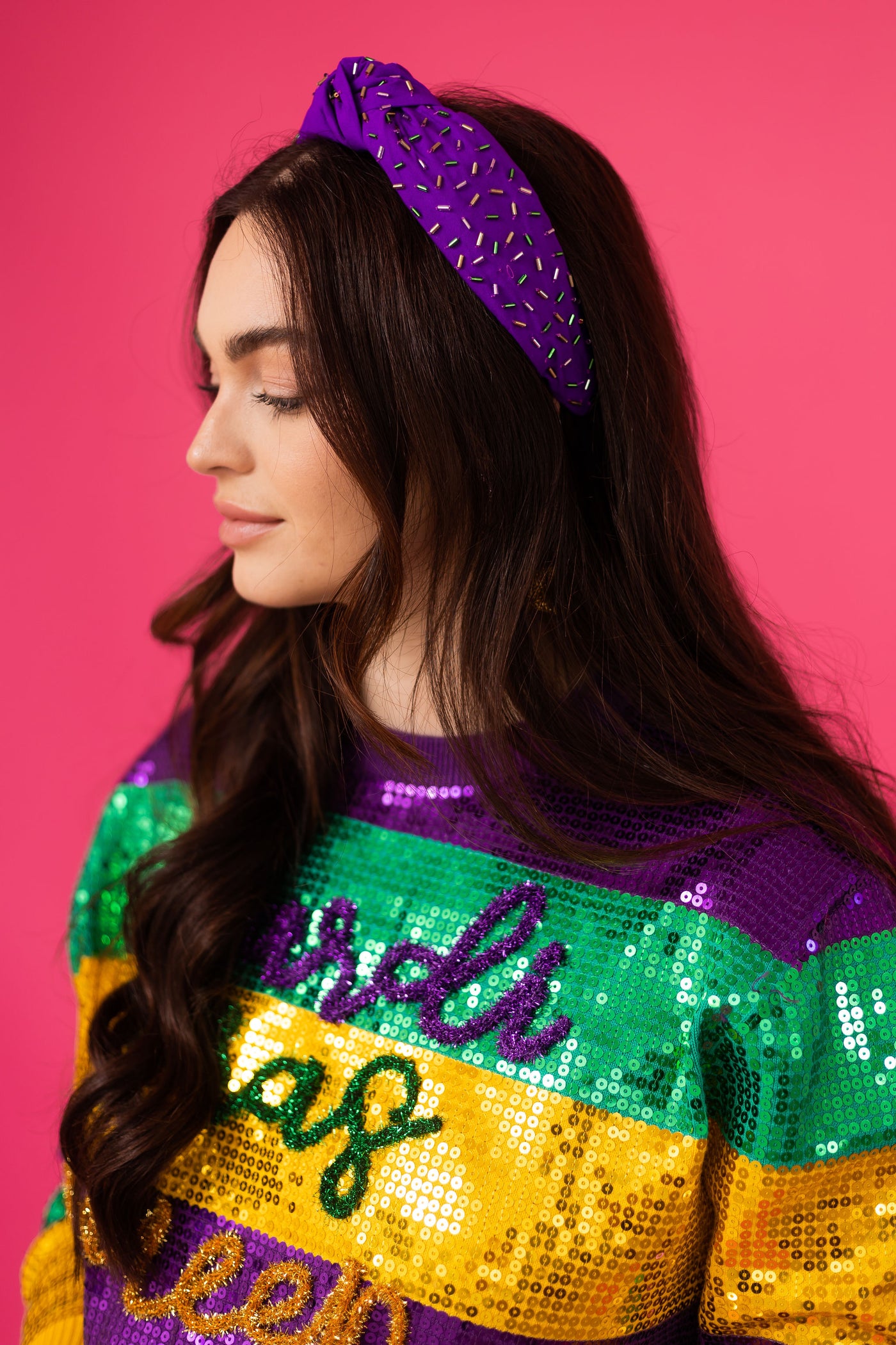 Mardi Gras Headband - Confetti Purple